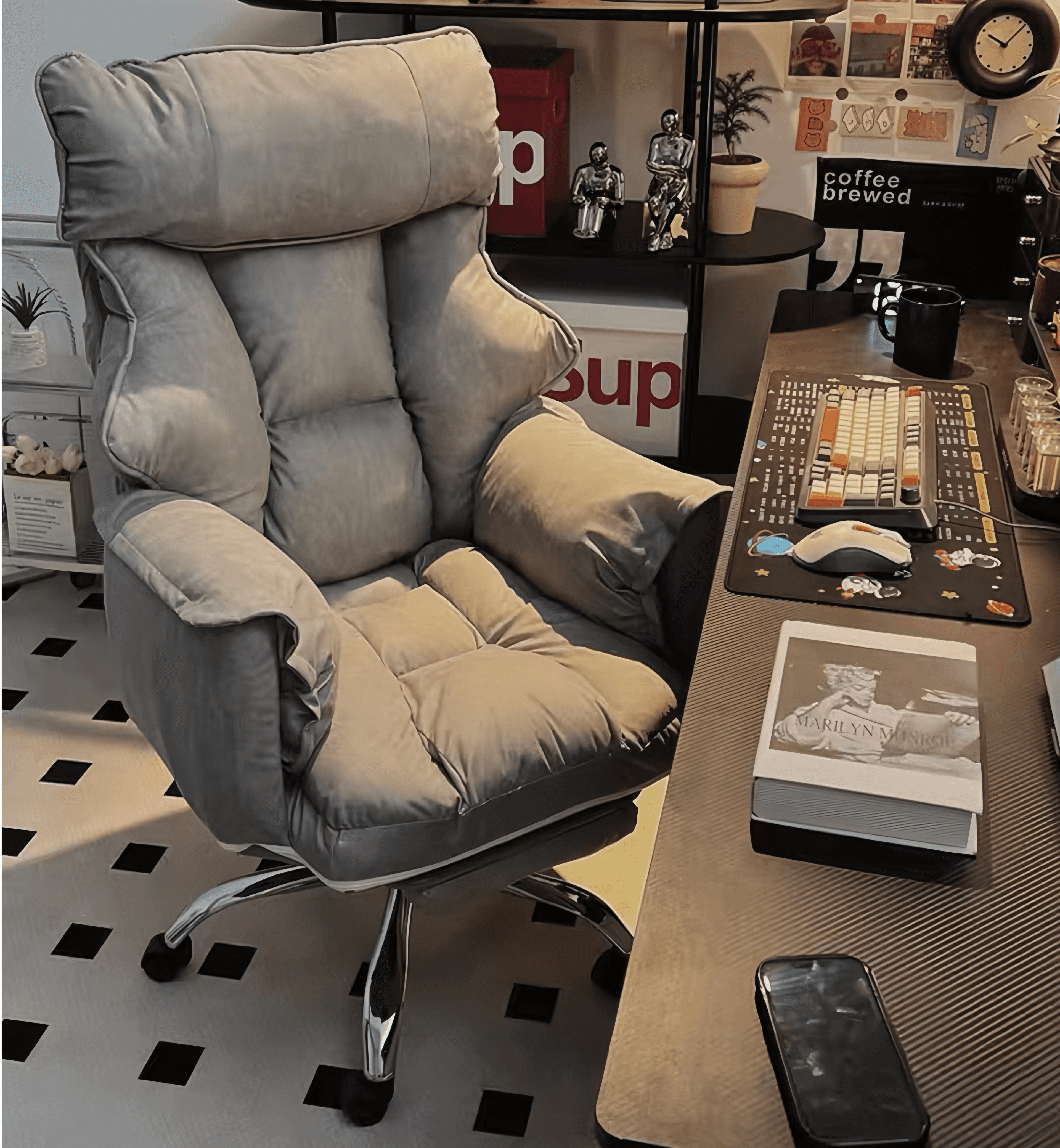 Gaming Recliner Chair with Footrest (Grey) - 0801